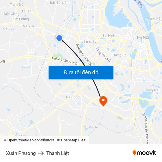 Xuân Phương to Thanh Liệt map