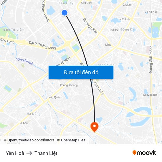 Yên Hoà to Thanh Liệt map