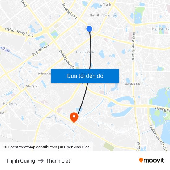 Thịnh Quang to Thanh Liệt map