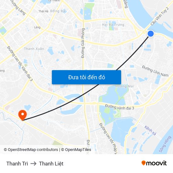 Thanh Trì to Thanh Liệt map