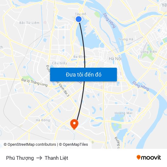 Phú Thượng to Thanh Liệt map