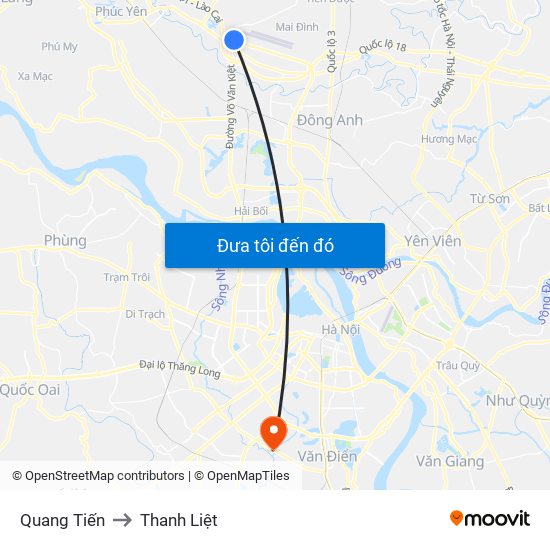 Quang Tiến to Thanh Liệt map