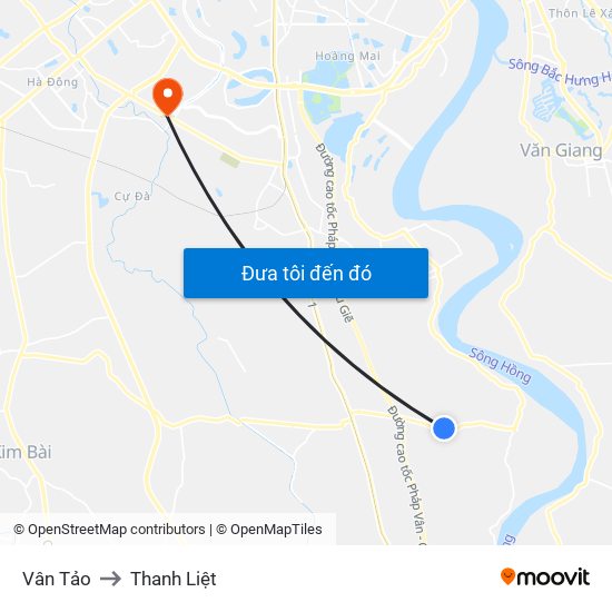 Vân Tảo to Thanh Liệt map
