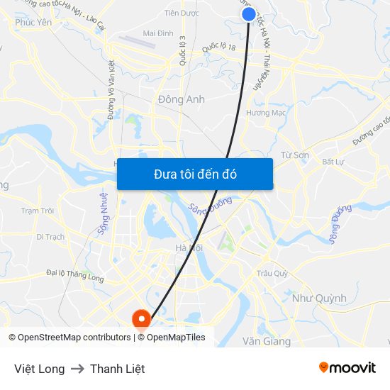 Việt Long to Thanh Liệt map
