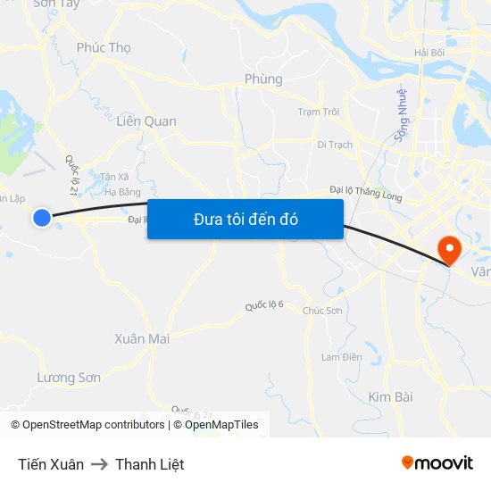 Tiến Xuân to Thanh Liệt map