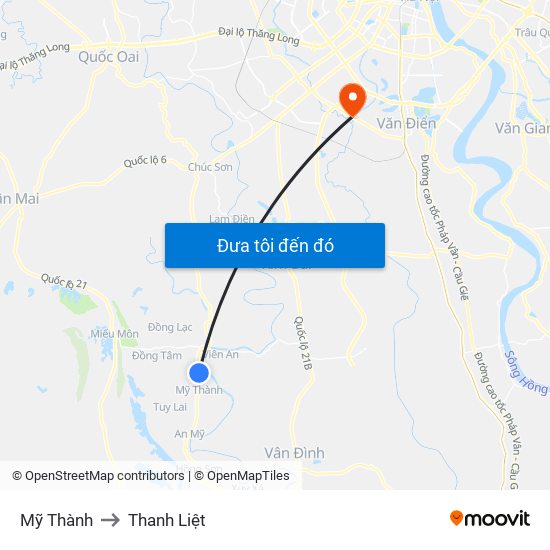 Mỹ Thành to Thanh Liệt map