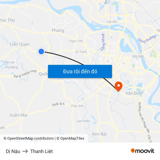 Dị Nậu to Thanh Liệt map
