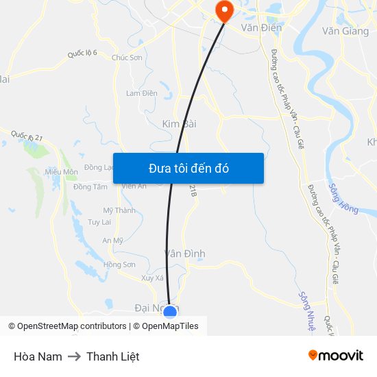 Hòa Nam to Thanh Liệt map