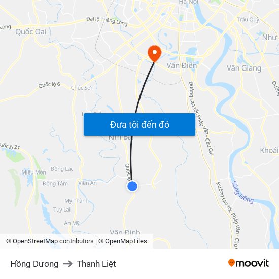 Hồng Dương to Thanh Liệt map