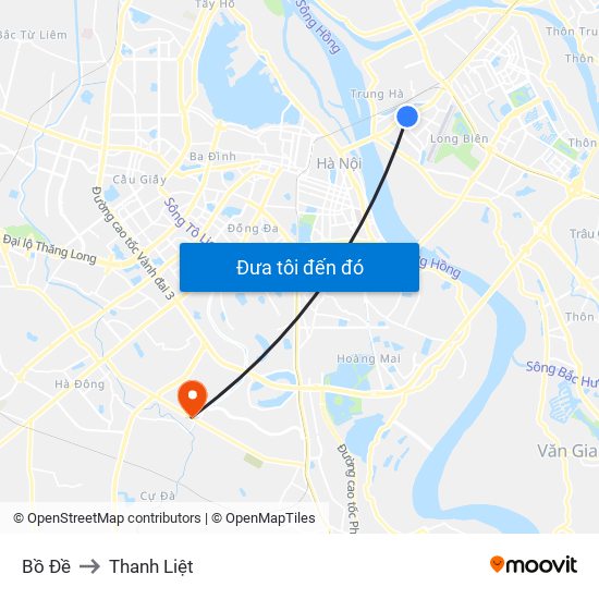 Bồ Đề to Thanh Liệt map
