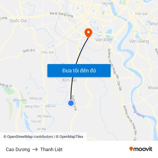 Cao Dương to Thanh Liệt map