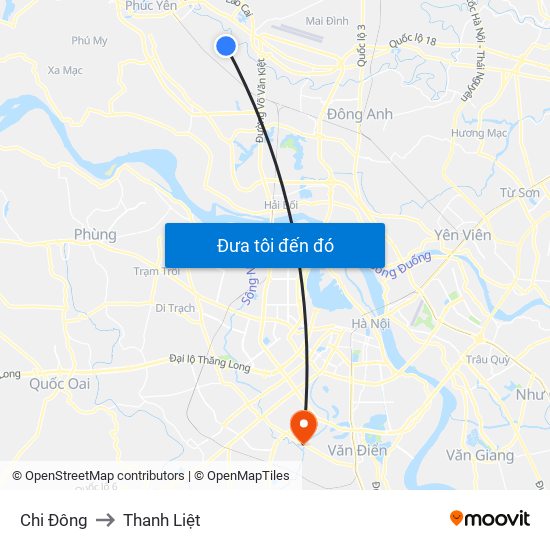 Chi Đông to Thanh Liệt map