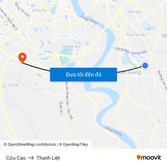Cửu Cao to Thanh Liệt map