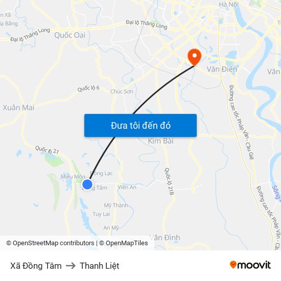 Xã Đồng Tâm to Thanh Liệt map