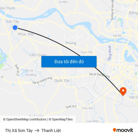 Thị Xã Sơn Tây to Thanh Liệt map