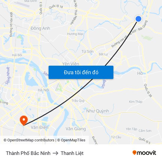 Thành Phố Bắc Ninh to Thanh Liệt map