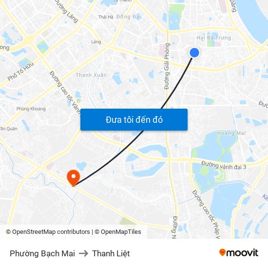 Phường Bạch Mai to Thanh Liệt map