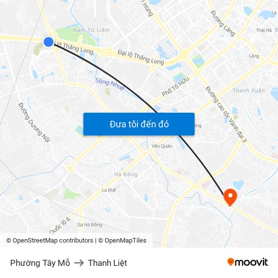 Phường Tây Mỗ to Thanh Liệt map