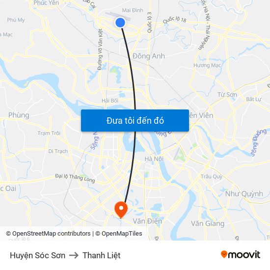 Huyện Sóc Sơn to Thanh Liệt map