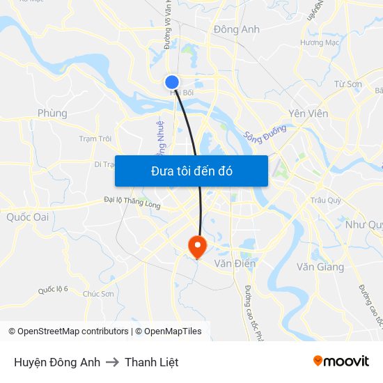 Huyện Đông Anh to Thanh Liệt map