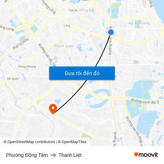 Phường Đồng Tâm to Thanh Liệt map