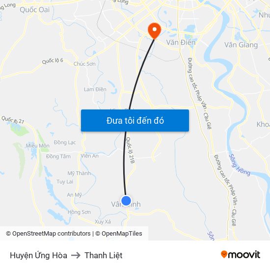 Huyện Ứng Hòa to Thanh Liệt map