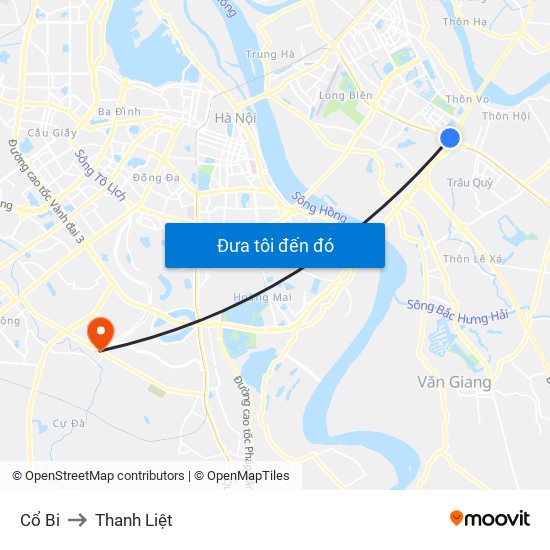 Cổ Bi to Thanh Liệt map