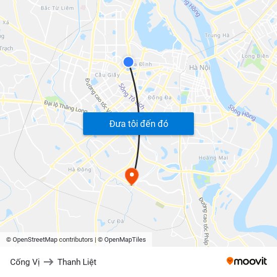 Cống Vị to Thanh Liệt map