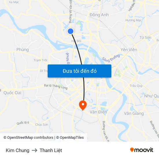 Kim Chung to Thanh Liệt map