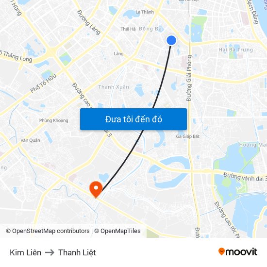 Kim Liên to Thanh Liệt map