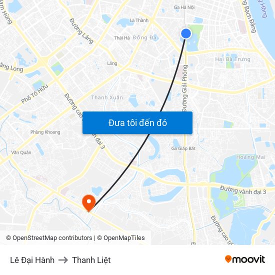 Lê Đại Hành to Thanh Liệt map