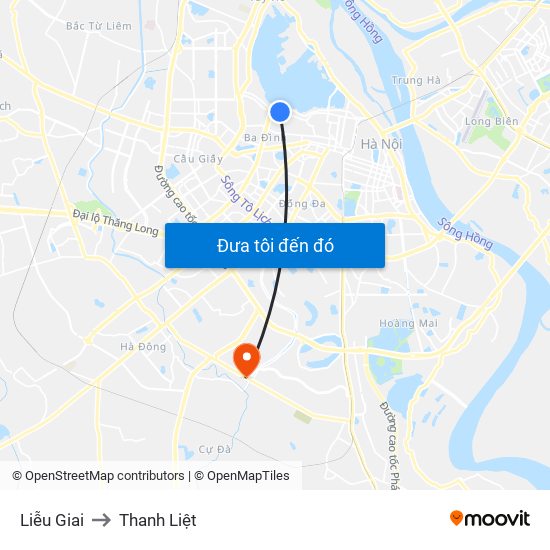 Liễu Giai to Thanh Liệt map