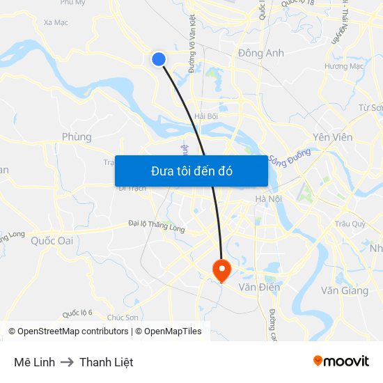 Mê Linh to Thanh Liệt map