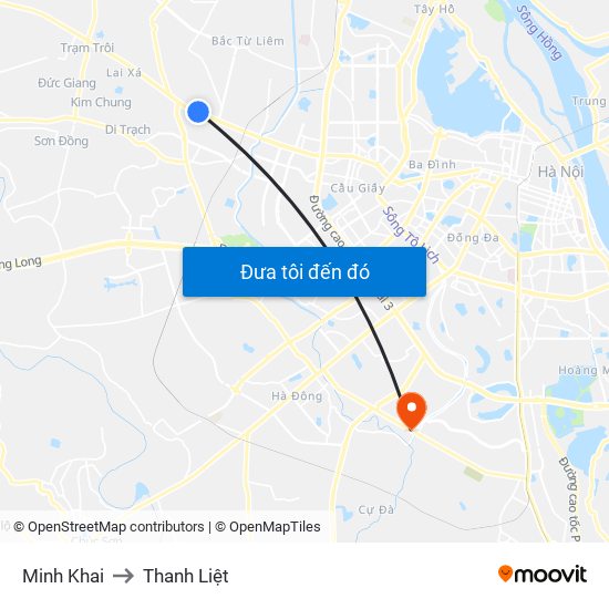 Minh Khai to Thanh Liệt map