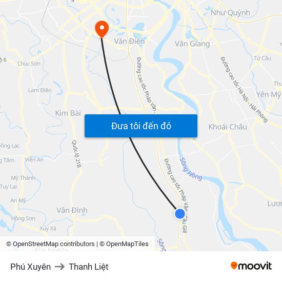 Phú Xuyên to Thanh Liệt map