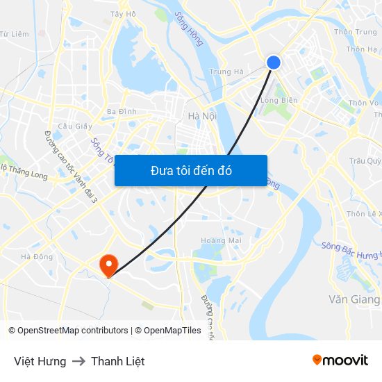 Việt Hưng to Thanh Liệt map