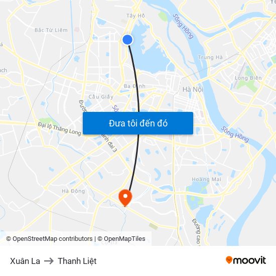 Xuân La to Thanh Liệt map