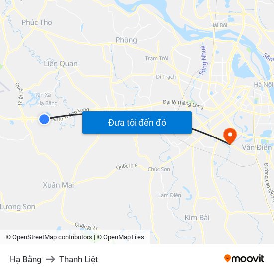 Hạ Bằng to Thanh Liệt map