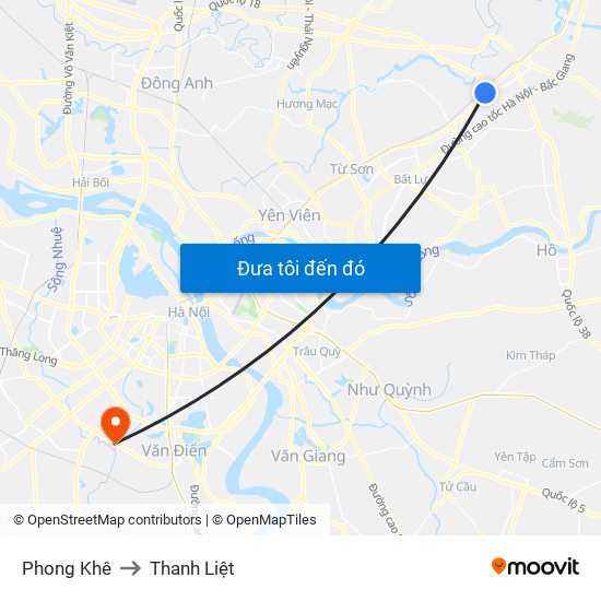 Phong Khê to Thanh Liệt map