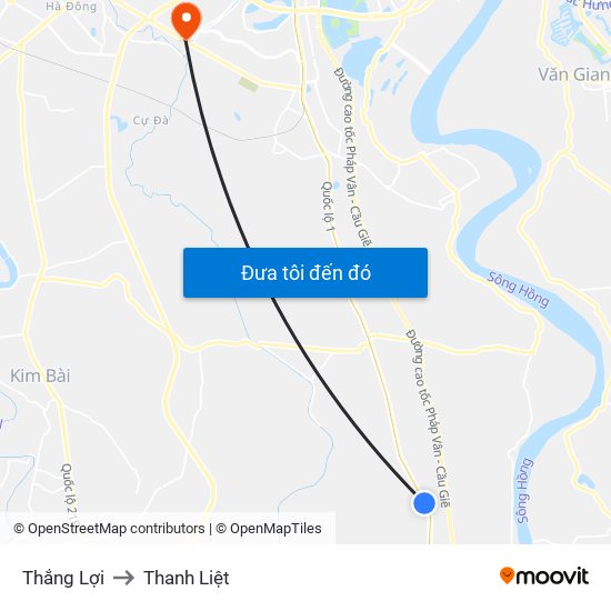 Thắng Lợi to Thanh Liệt map