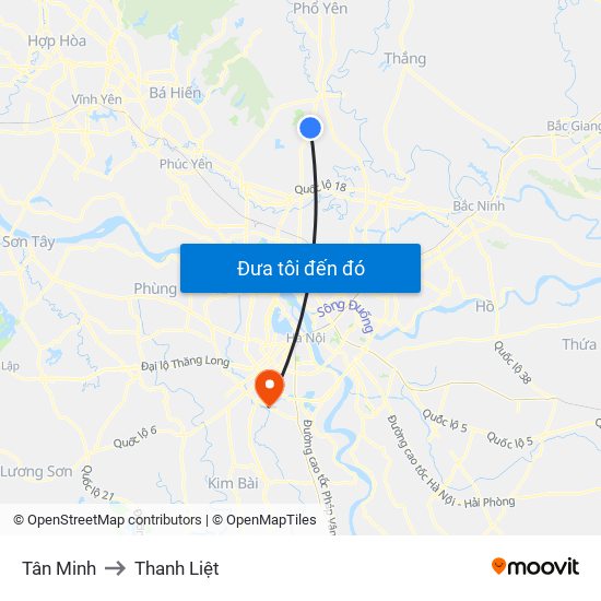 Tân Minh to Thanh Liệt map