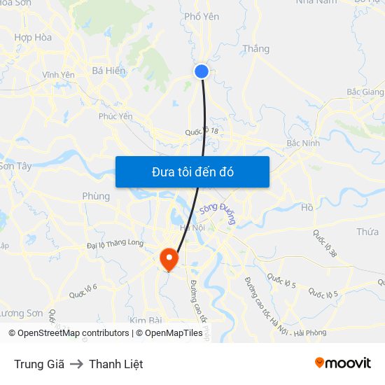 Trung Giã to Thanh Liệt map