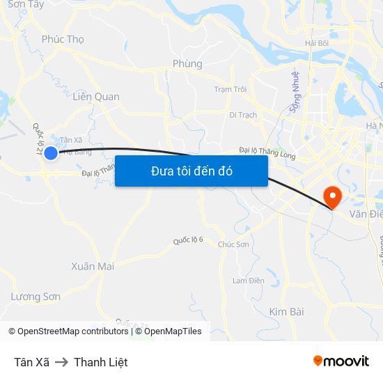 Tân Xã to Thanh Liệt map