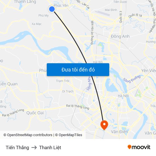 Tiến Thắng to Thanh Liệt map
