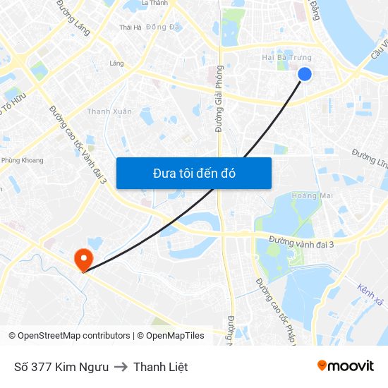Số 377 Kim Ngưu to Thanh Liệt map