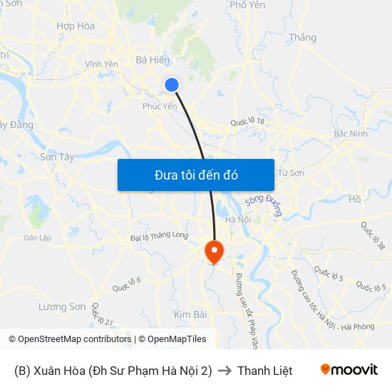 (B) Xuân Hòa (Đh Sư Phạm Hà Nội 2) to Thanh Liệt map