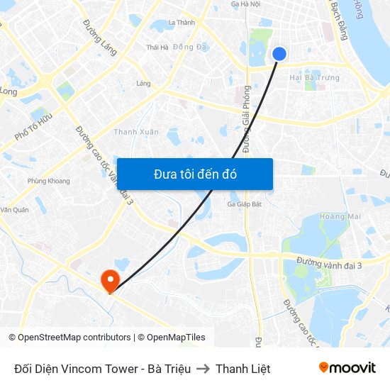 Đối Diện Vincom Tower - Bà Triệu to Thanh Liệt map