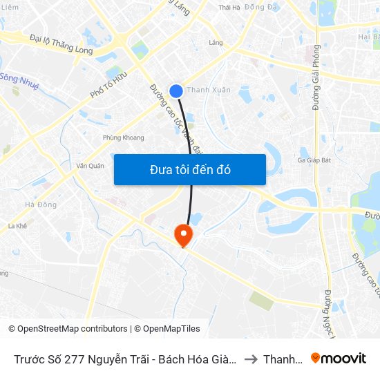 Trước Số 277 Nguyễn Trãi - Bách Hóa Giày Thượng Đình to Thanh Liệt map