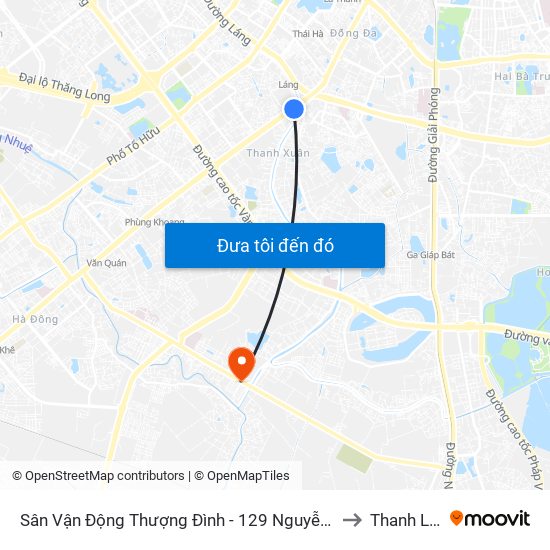 Sân Vận Động Thượng Đình - 129 Nguyễn Trãi to Thanh Liệt map