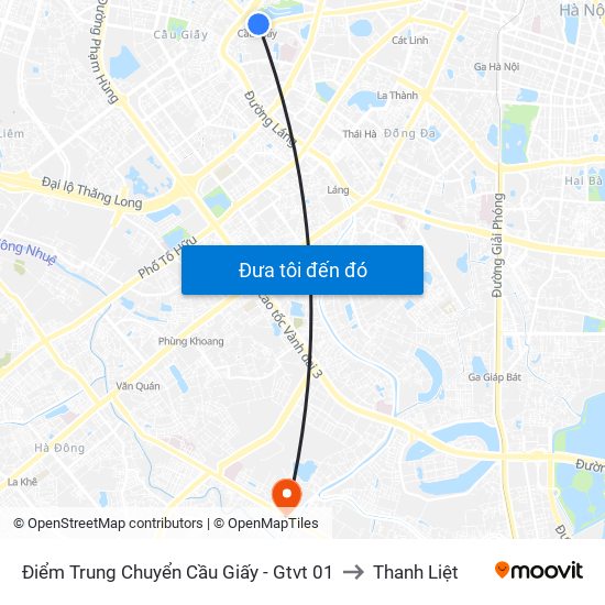 Điểm Trung Chuyển Cầu Giấy - Gtvt 01 to Thanh Liệt map